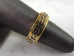 Mens Vintage Estate 14K Yellow & White Gold Greek Key Wedding Ring, 8.8g E5974