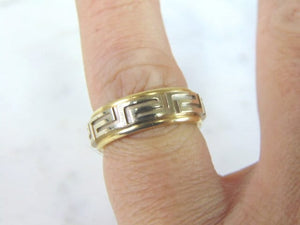 Mens Vintage Estate 14K Yellow & White Gold Greek Key Wedding Ring, 8.8g E5974